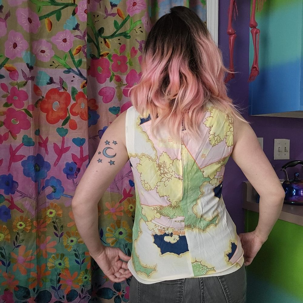 Vintage 60's Funky Landscape Retro Sleeveless Top (Peter Max Inspired) - Picture 8 of 8